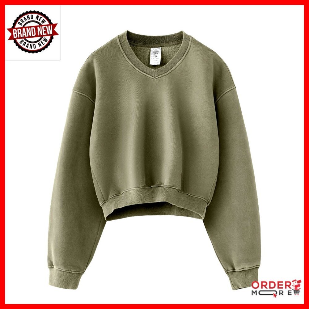 Women's Athletic Hoodie V-Neck Long Sleeve Fleece Sweatshirt Acid Wash - Picture 1 of 7
